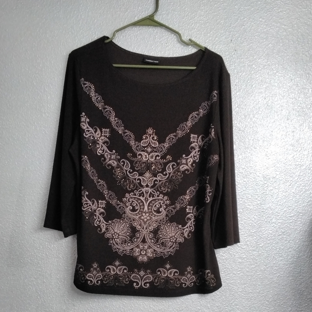 Perseption Brown 3/4 Sleeve Shirt. Size see measurements